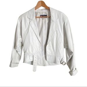 American Craftsman Vintage Off White Lambskin 2 Piece Jacket Skirt Suit Set